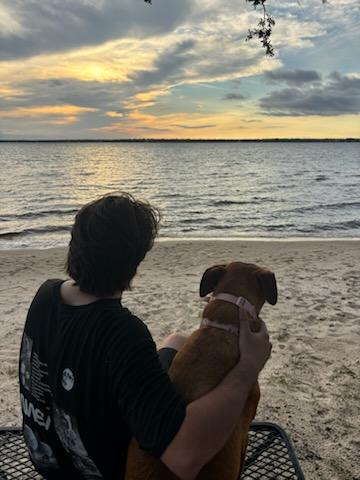 Relaxing sunset at Cedar Key with dog